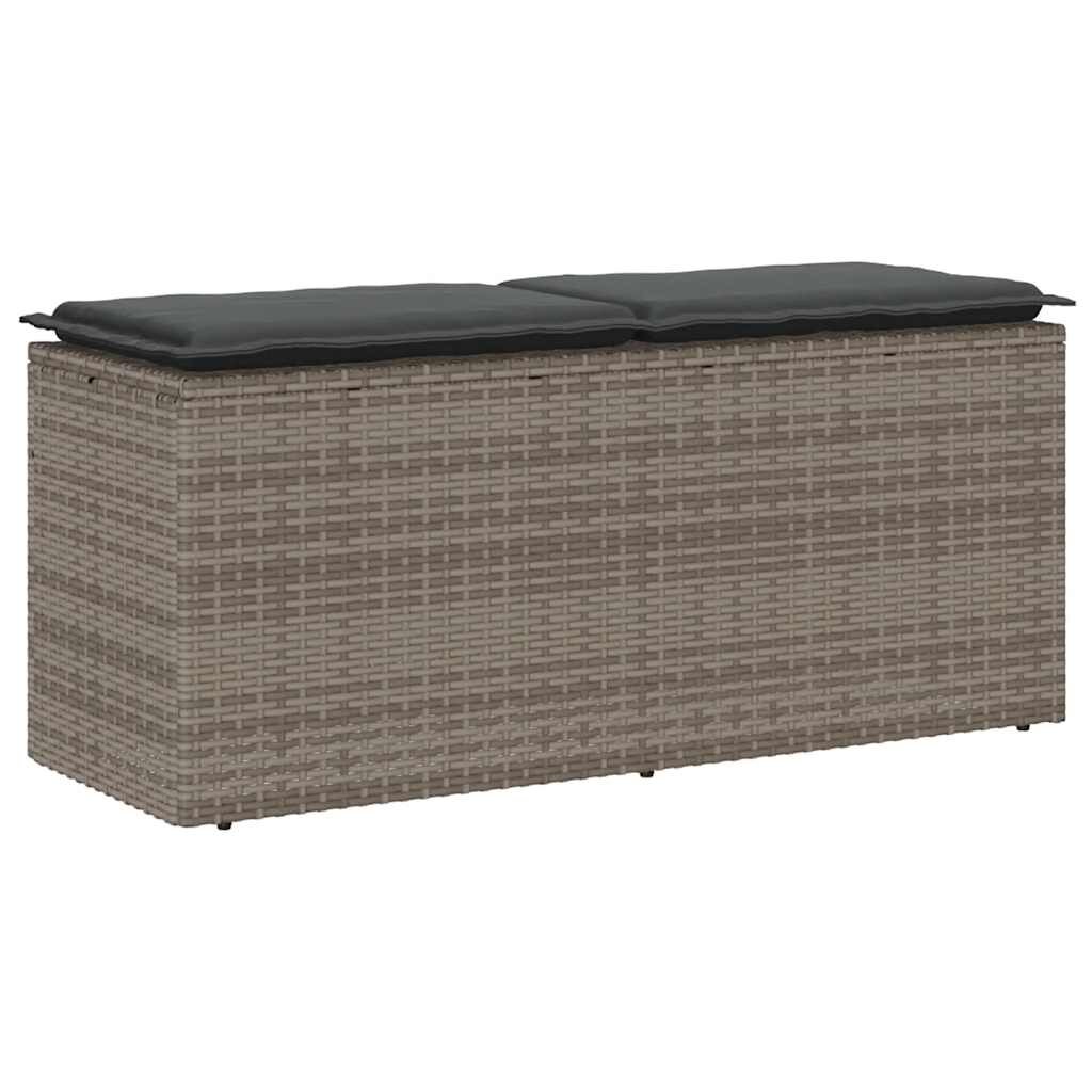 vidaXL Градинска пейка с възглавница сива 110x40x44 cm Поли ратан