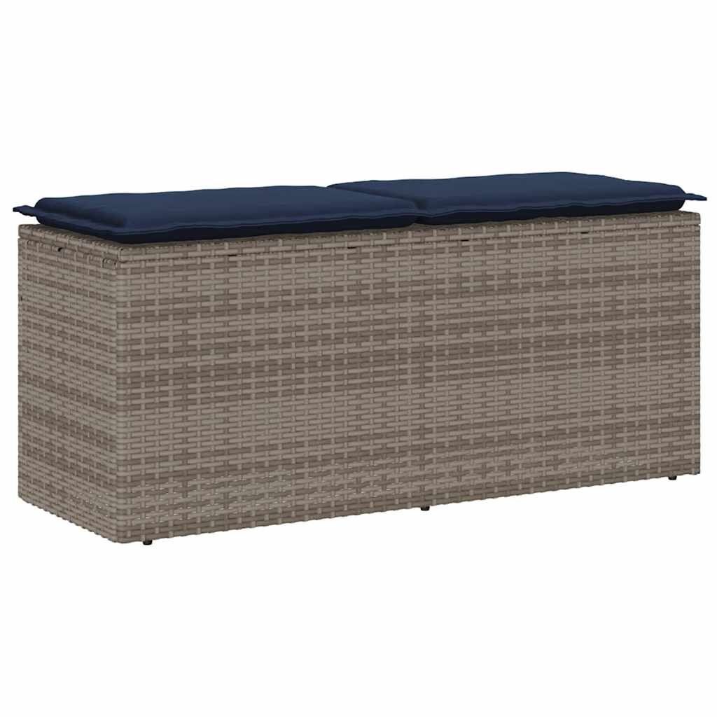vidaXL Градинска пейка с възглавница сива 110x40x44 cm Поли ратан