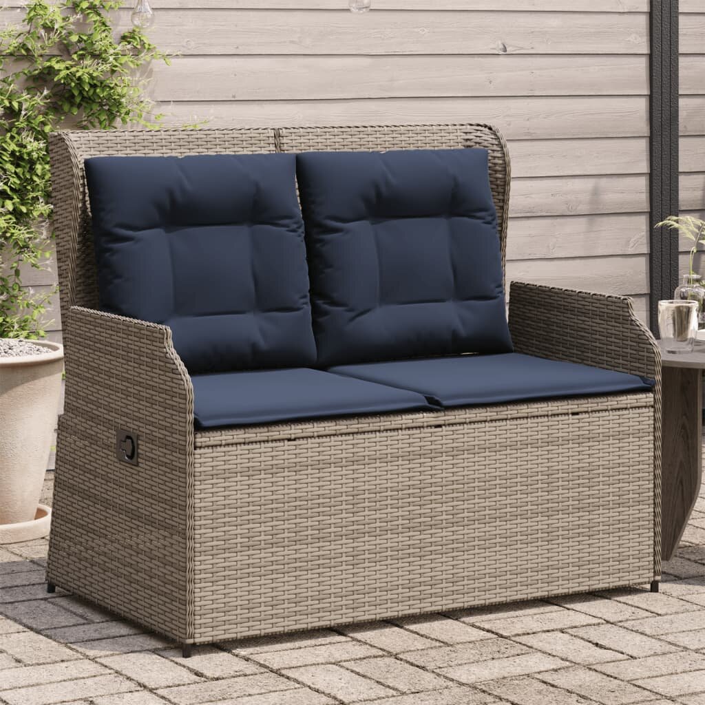 vidaXL Градинска пейка с възглавници сива полиратан