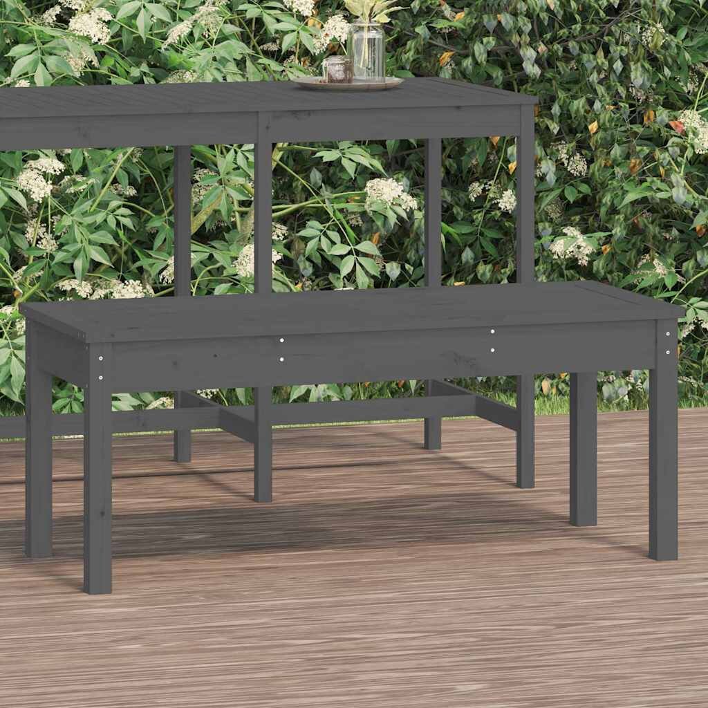 vidaXL Градинска пейка сива 109x44x45 см борово дърво масив