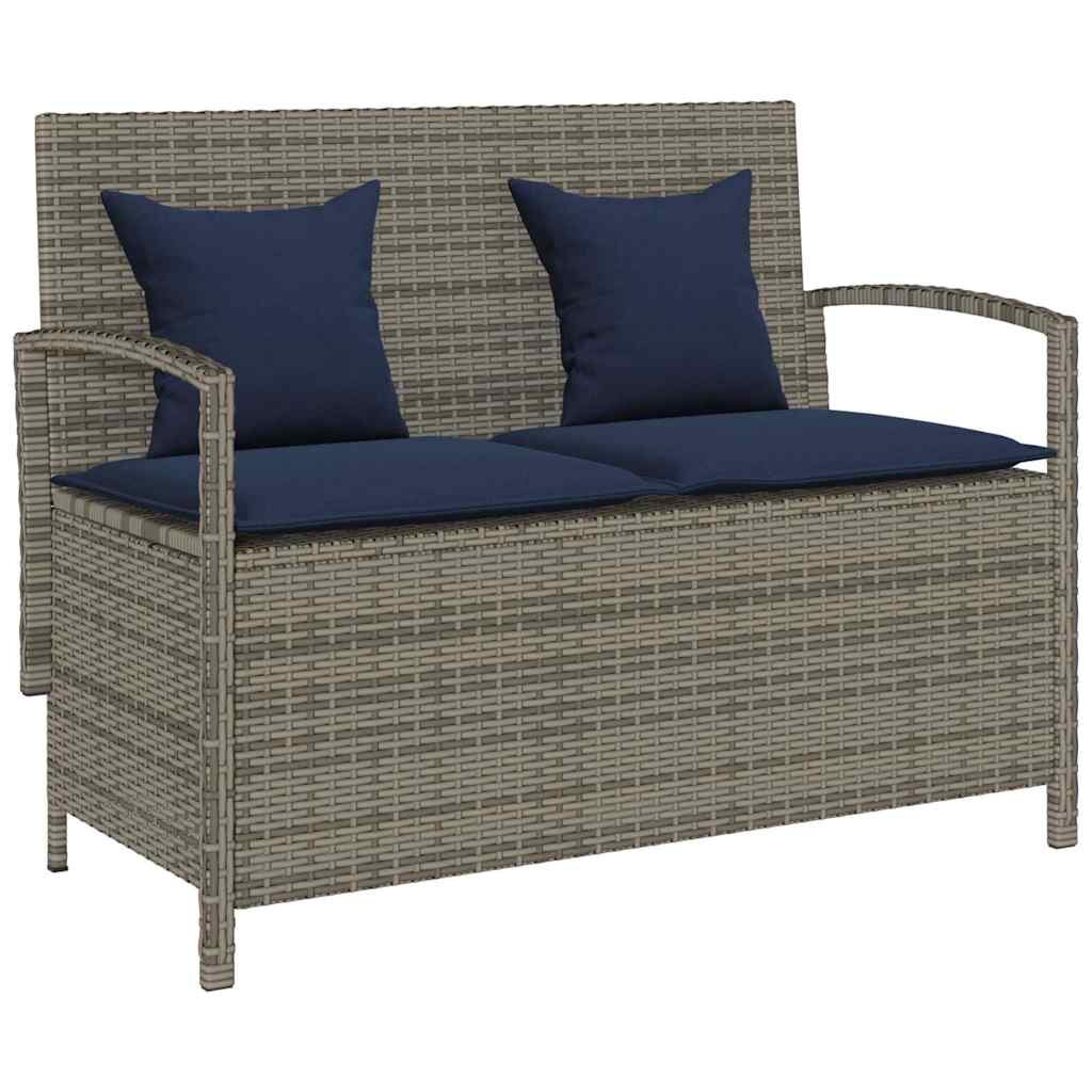 vidaXL Градинска пейка за съхранение с възглавница Grey Poly Rattan