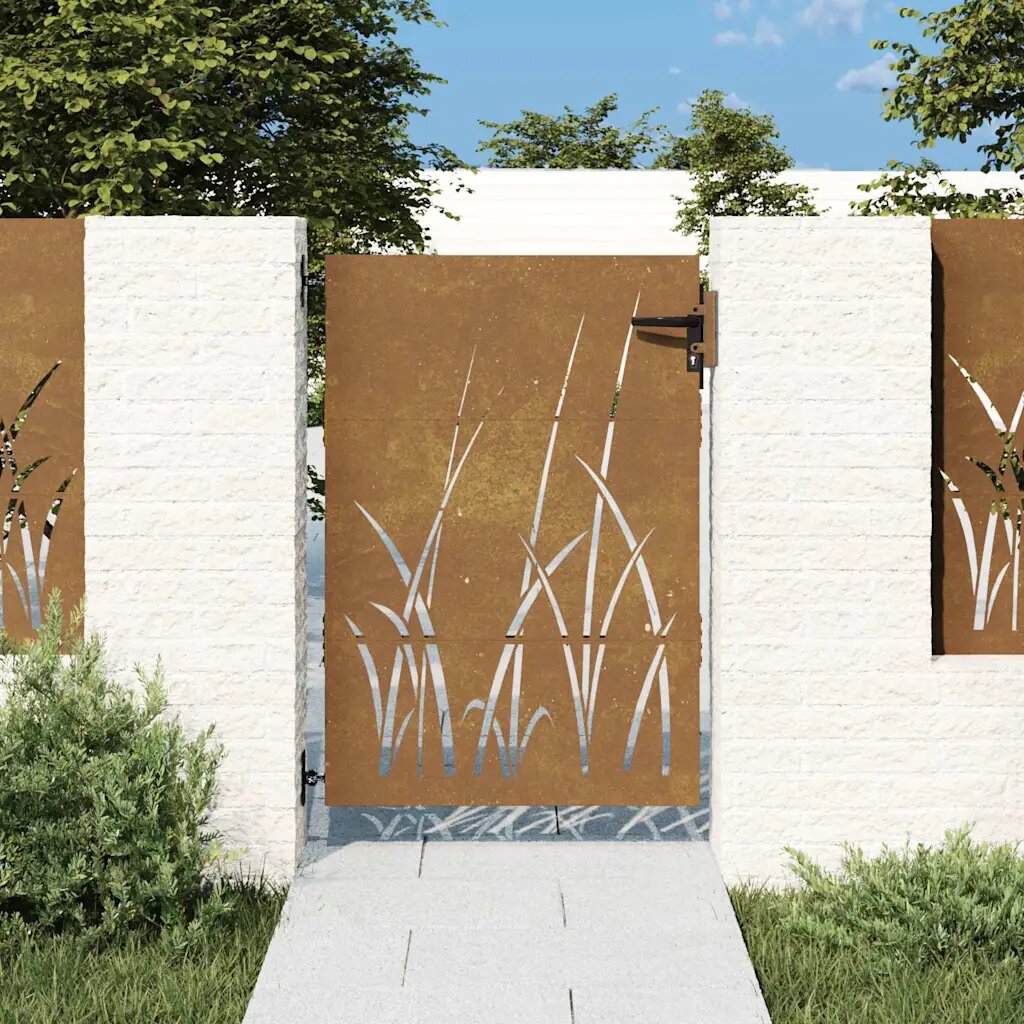 vidaXL Градинска порта 85x125 см дизайн с кортенова стомана и трева