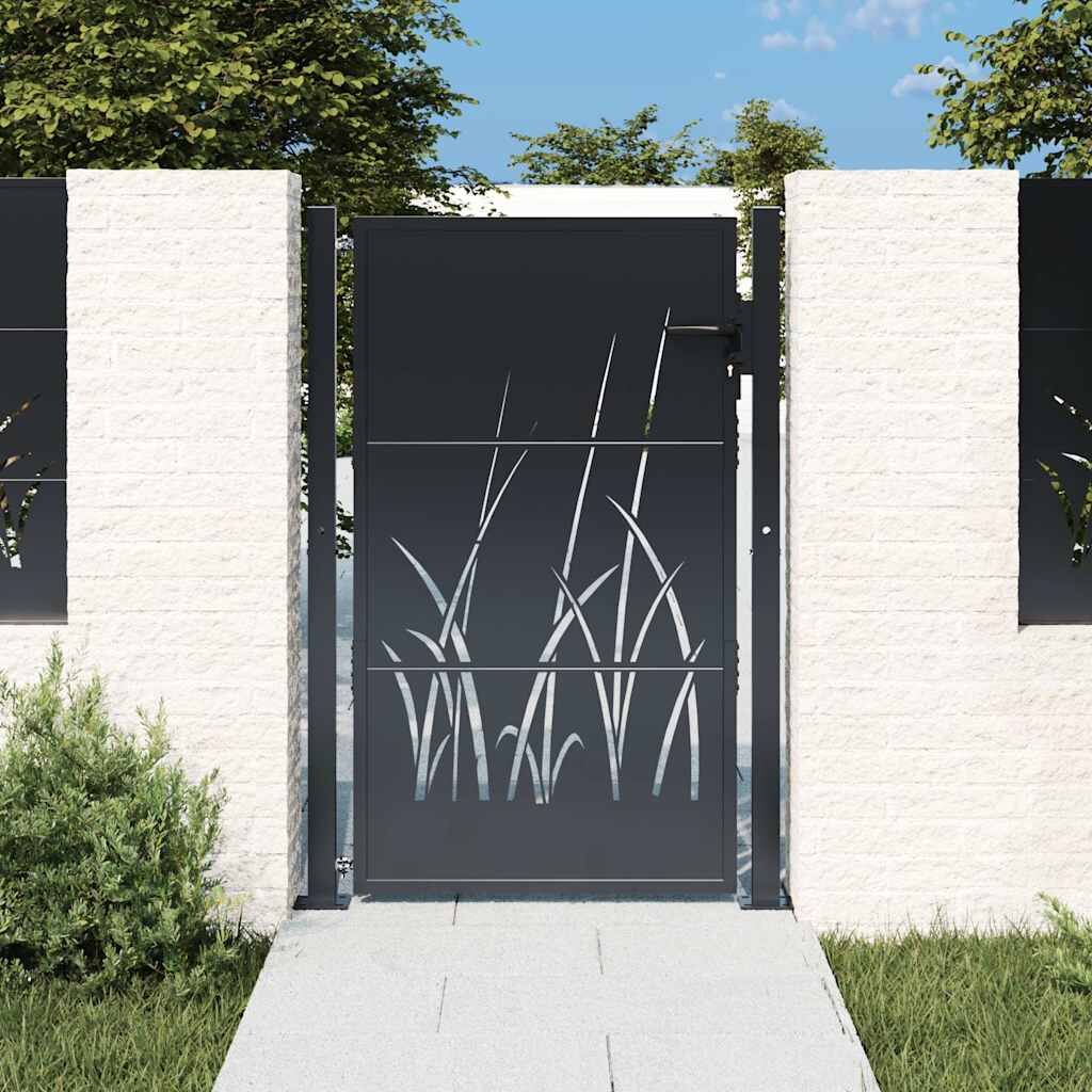 vidaXL Градинска порта антрацит 100x150 см дизайн с трева от стомана