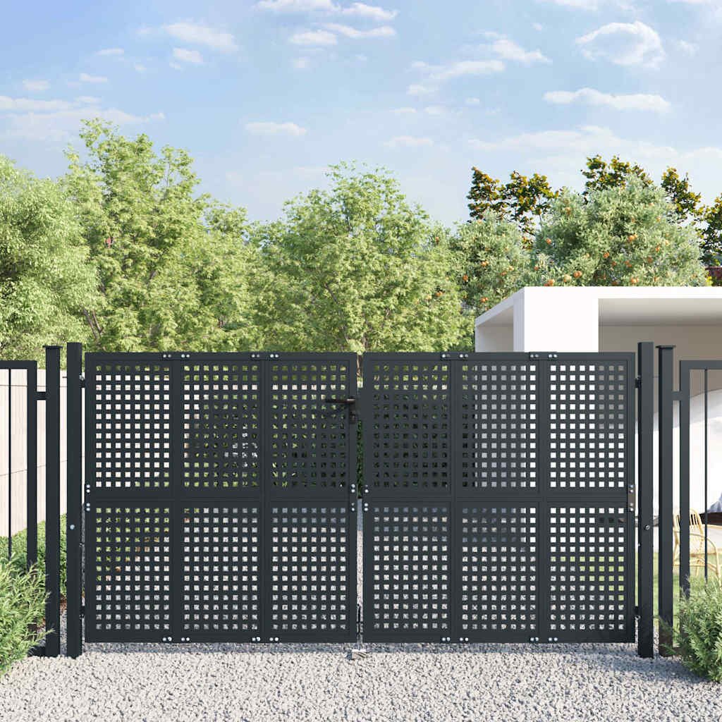 vidaXL Градинска порта антрацит 300x125 см стомана