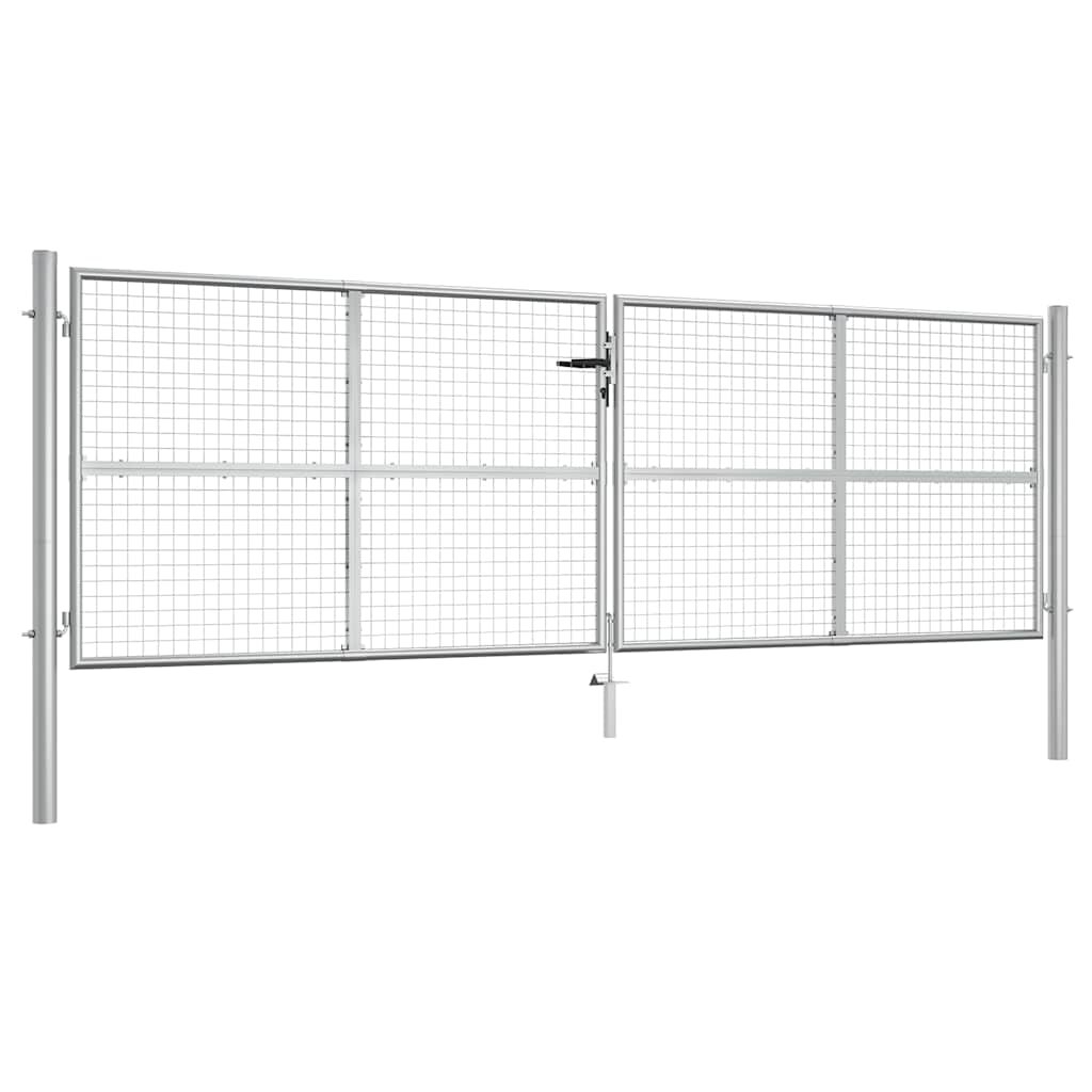vidaXL Градинска порта поцинкована стомана 400x125 см сребриста