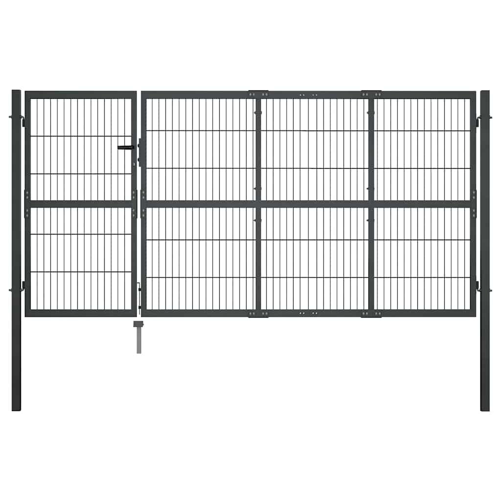 vidaXL Градинска порта със стълбове от стомана 350x120 см антрацит