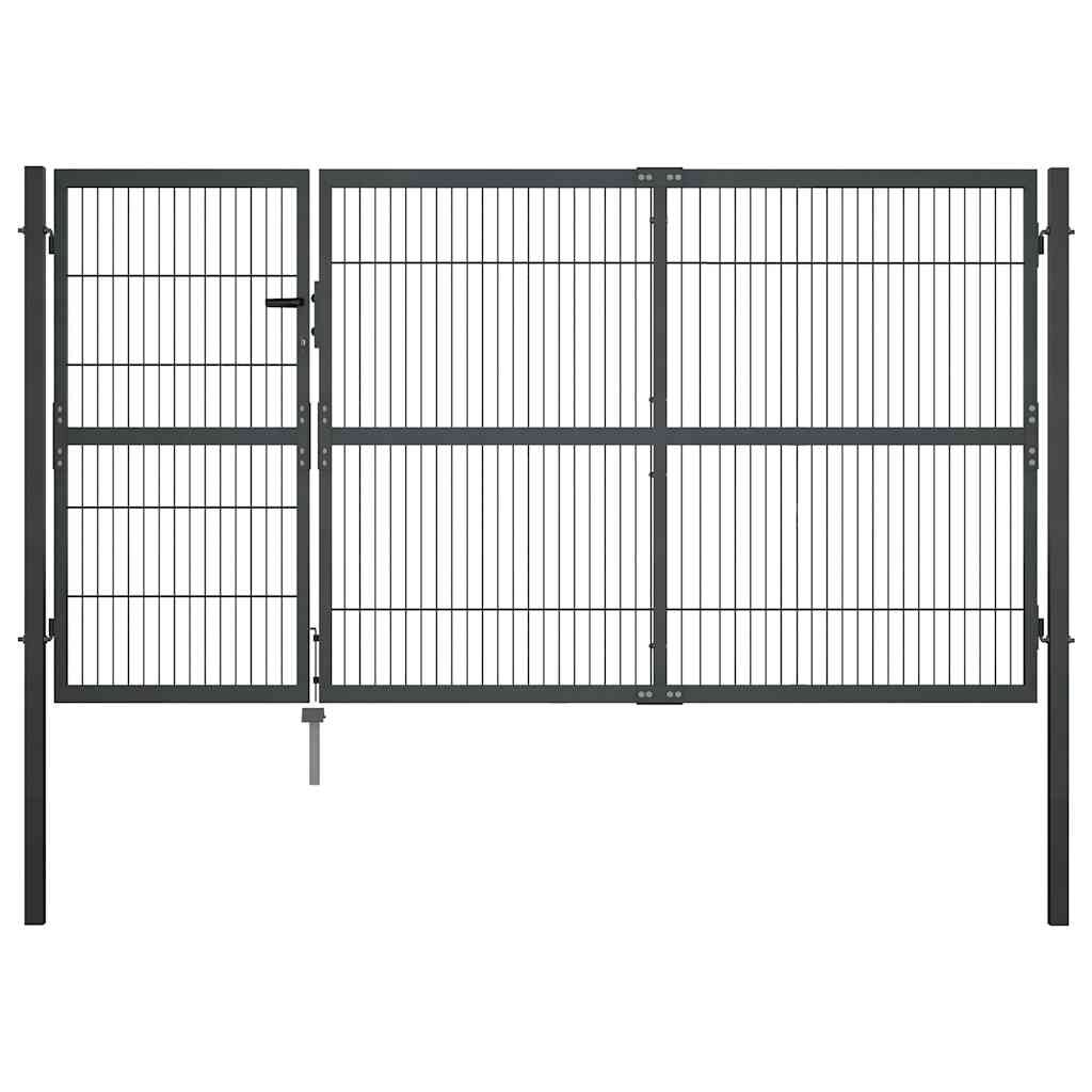 vidaXL Градинска порта със стълбове стомана 350x140 см антрацит