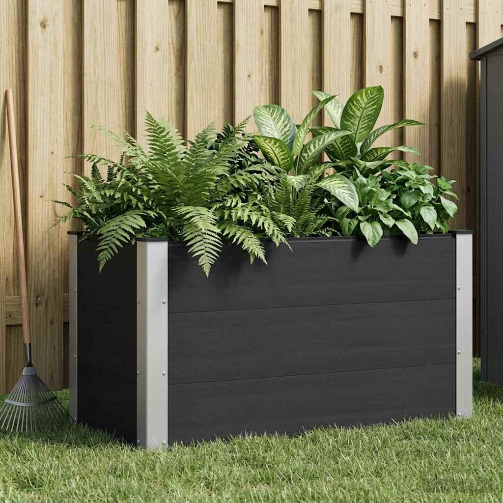 vidaXL Градинска повдигната леха Черно 100 x 50 x 54 cm WPC и алуминий