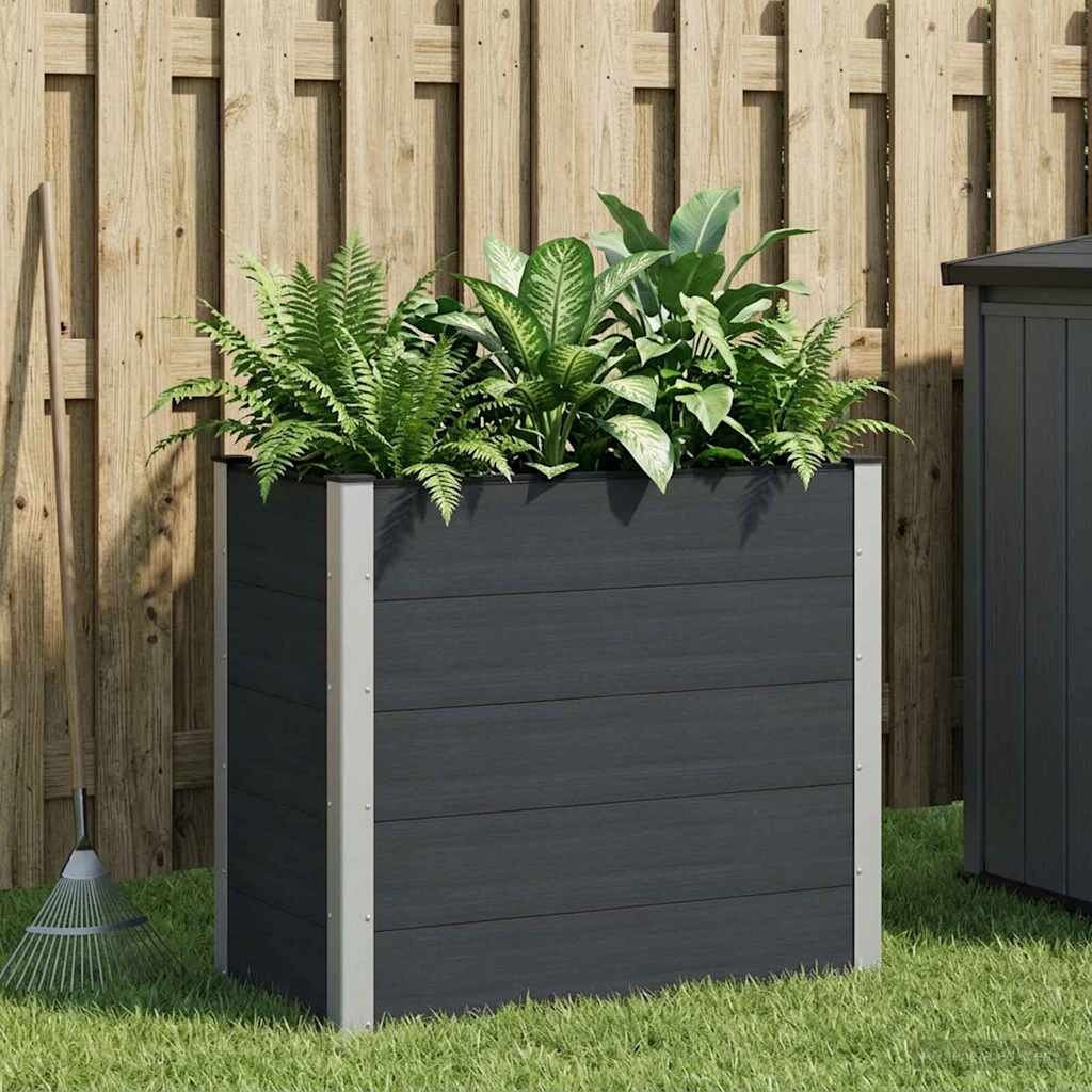 vidaXL Градинска повдигната леха Черно 100 x 50 x 91 cm WPC и алуминий