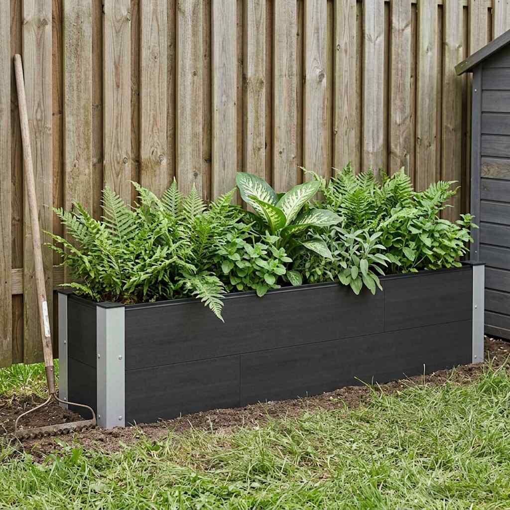 vidaXL Градинска повдигната леха Черно 150 x 30 x 36 см WPC и алуминий