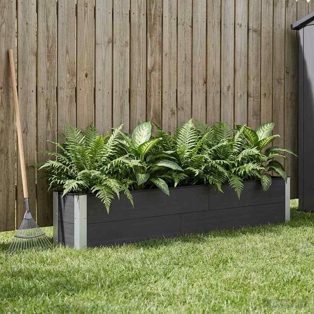 vidaXL Градинска повдигната леха Черно 200 x 30 x 36 см WPC и алуминий