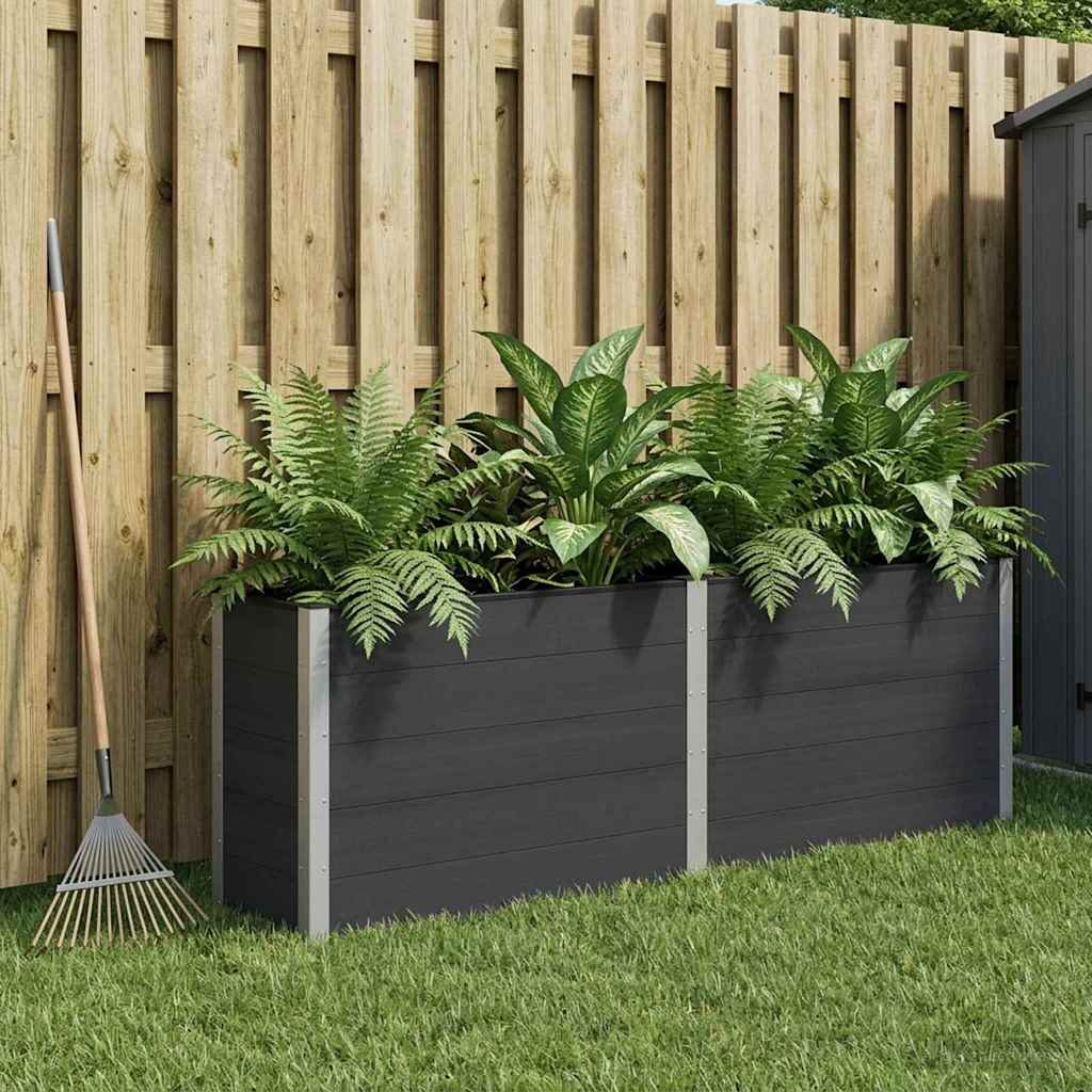 vidaXL Градинска повдигната леха Черно 250 x 50 x 91 см WPC и алуминий