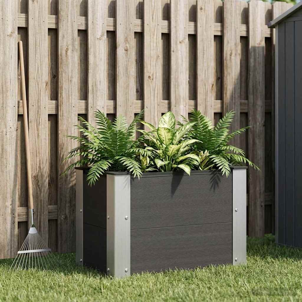 vidaXL Градинска повдигната леха Черно 50 x 30 x 36 см WPC и алуминий