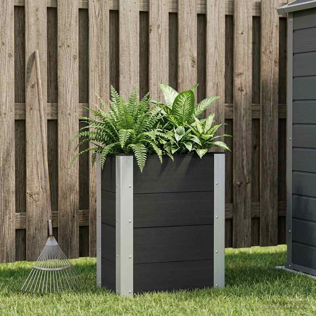 vidaXL Градинска повдигната леха Черно 50 x 30 x 72 см WPC и алуминий