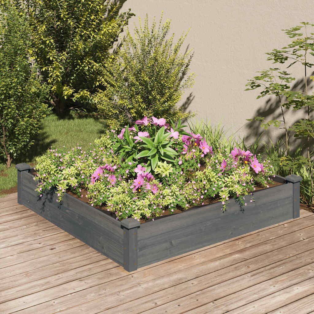 vidaXL Градинска повдигната леха с вложка сива 120x120x25 см ела масив