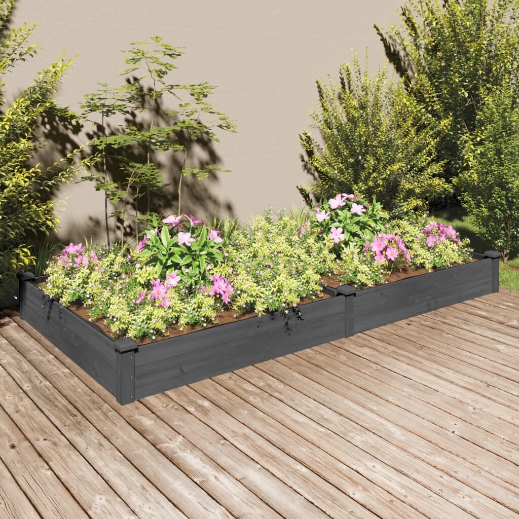 vidaXL Градинска повдигната леха с вложка сива 240x120x25 см ела масив
