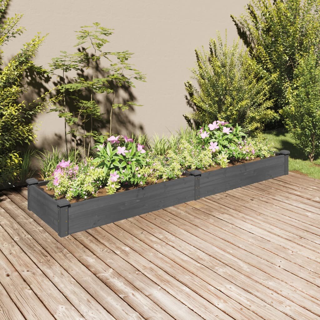 vidaXL Градинска повдигната леха с вложка сива 240x60x25 см ела масив