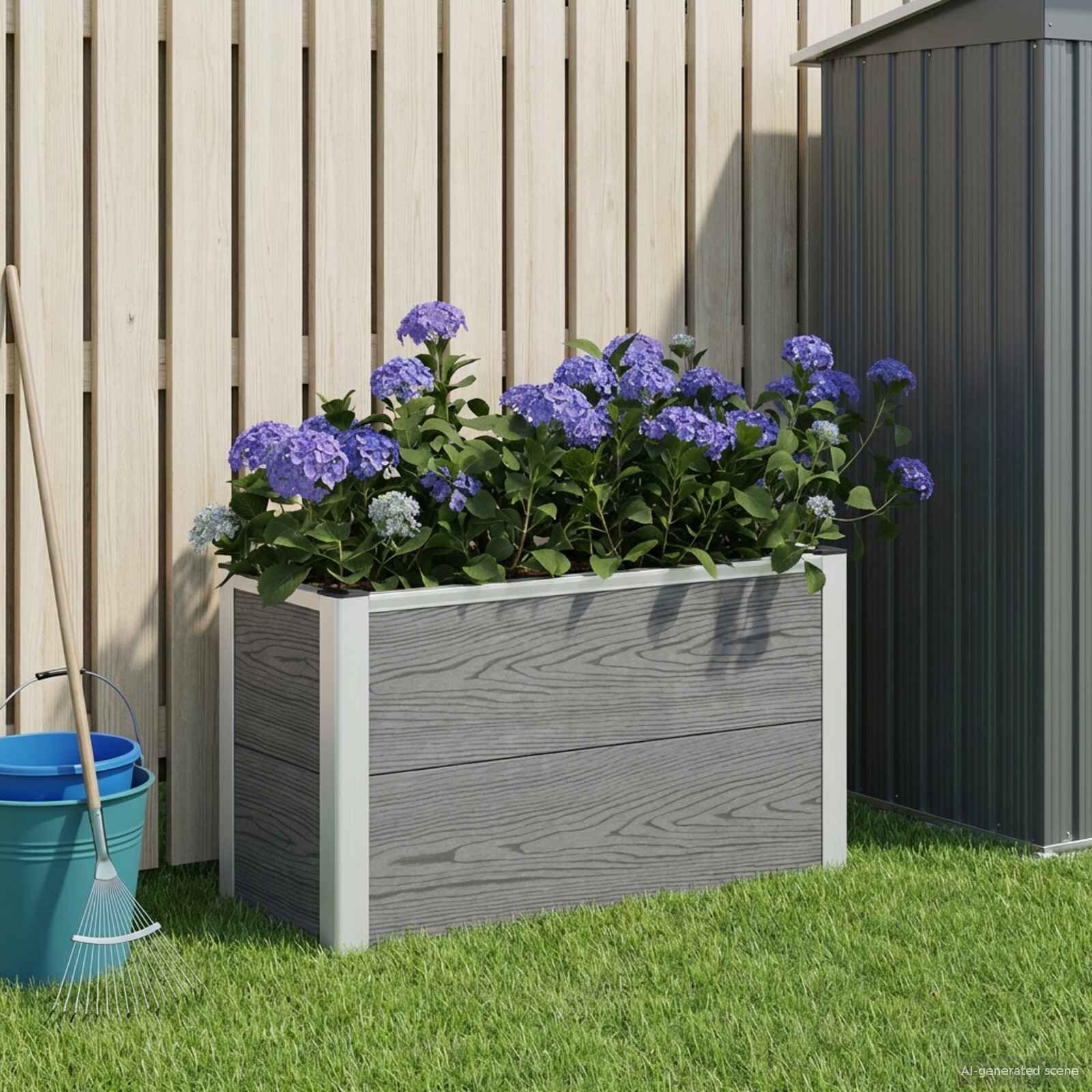 vidaXL Градинска повдигната леха Сиво 75 x 30 x 42 см WPC и алуминий