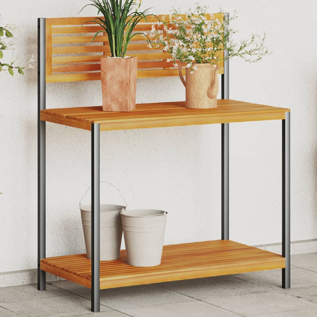 vidaXL Градинска работна маса 90x50x110 см акация масив и стомана
