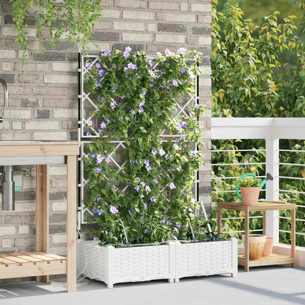 vidaXL Градинска саксия 2 бр. Бяло 80 x 40 x 126 см ПП