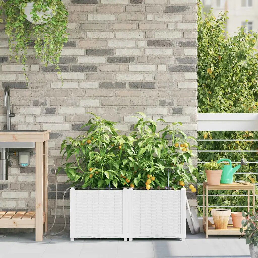 vidaXL Градинска саксия 2 бр. Бяло 80 x 40 x 375 см ПП