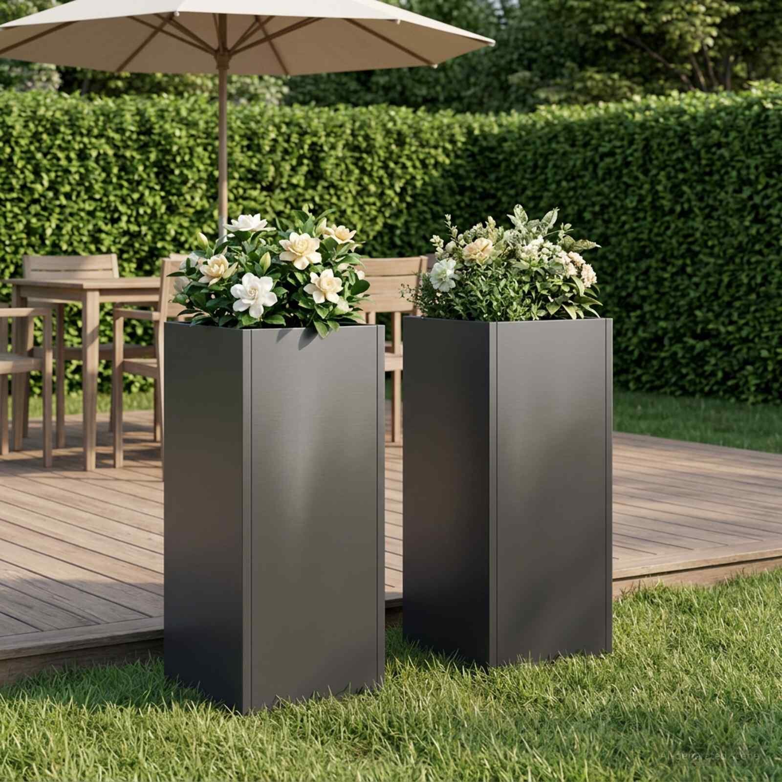 vidaXL Градинска саксия 2 бр. Черно 20 x 20 x 50 см