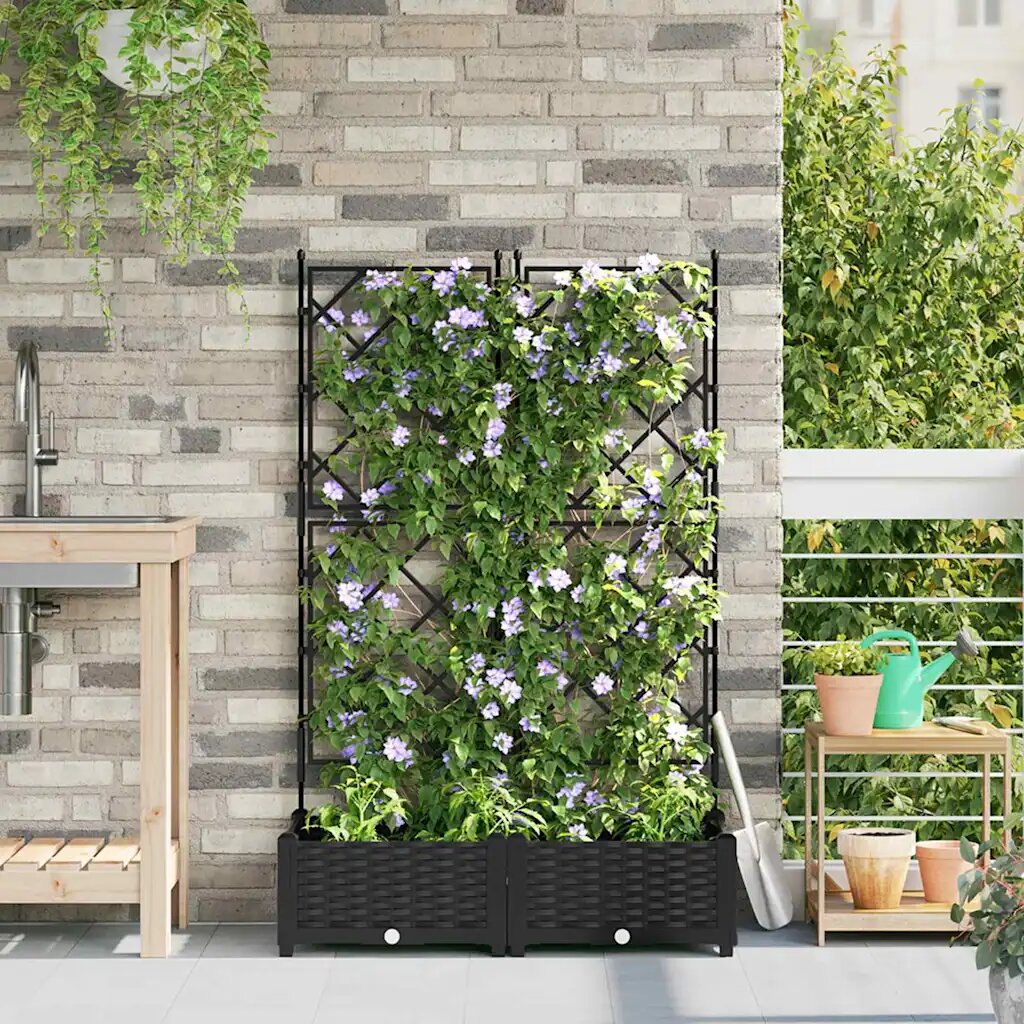 vidaXL Градинска саксия 2 бр. Черно 80 x 40 x 1255 см ПП