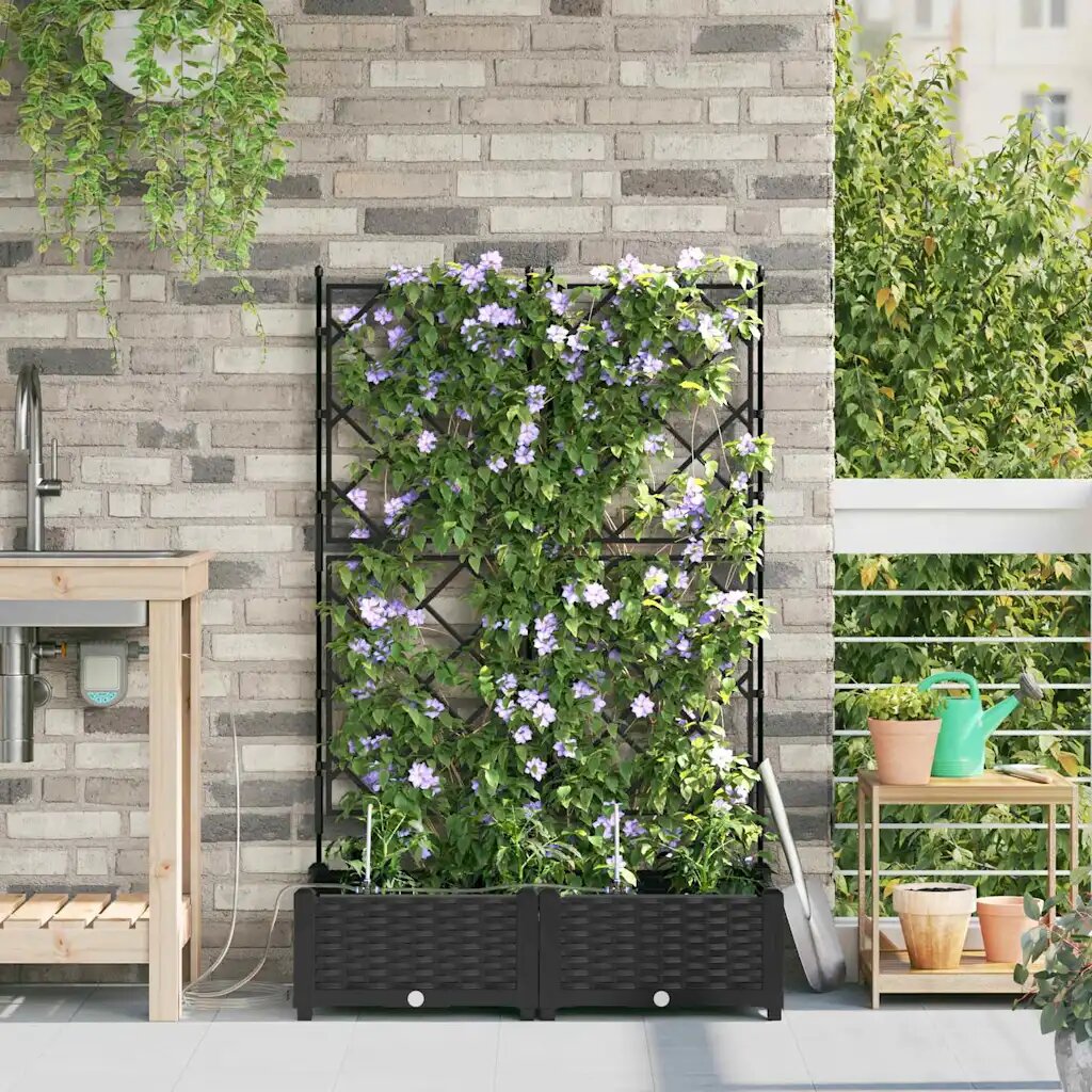 vidaXL Градинска саксия 2 бр. Черно 80 x 40 x 126 см ПП