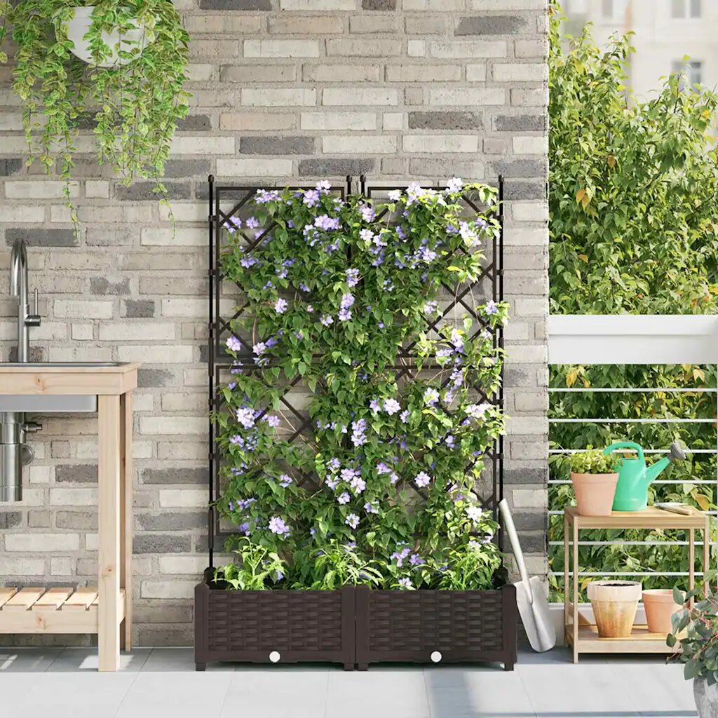 vidaXL Градинска саксия 2 бр. Кафяво 80 x 40 x 1255 см ПП