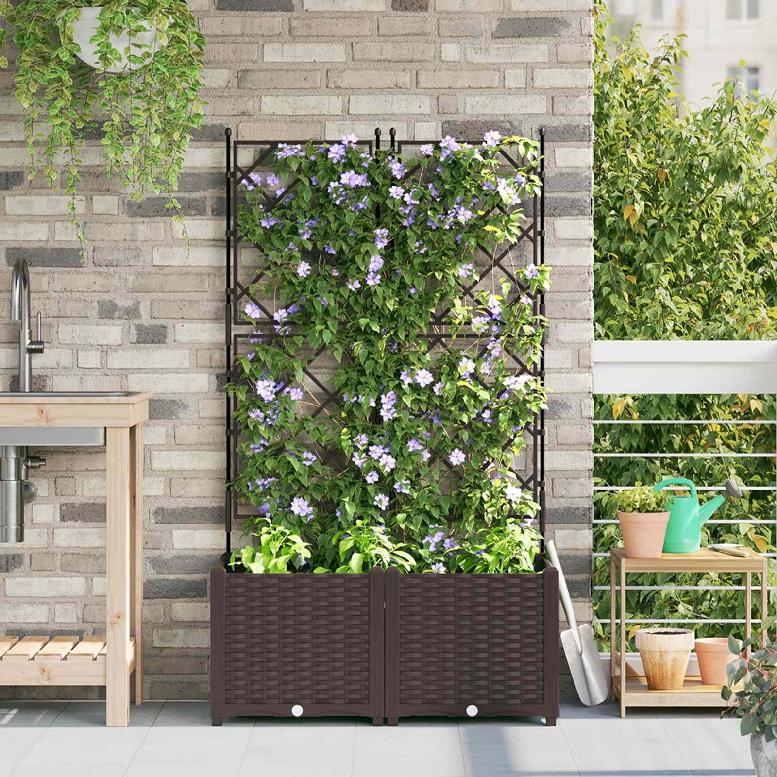 vidaXL Градинска саксия 2 бр. Кафяво 80 x 40 x 143 см ПП