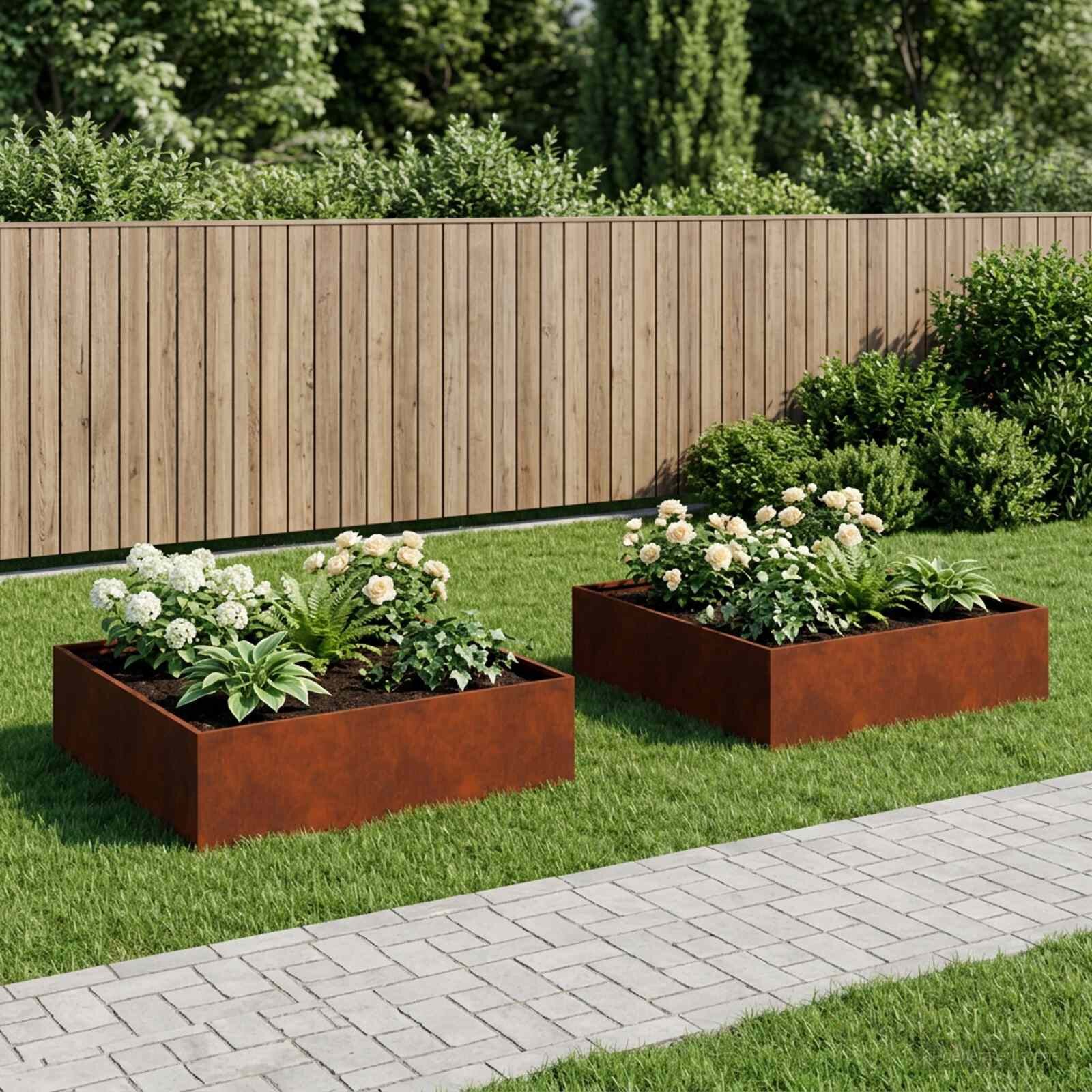 vidaXL Градинска саксия 2 бр. Ръждясало 100 x 100 x 30 cm