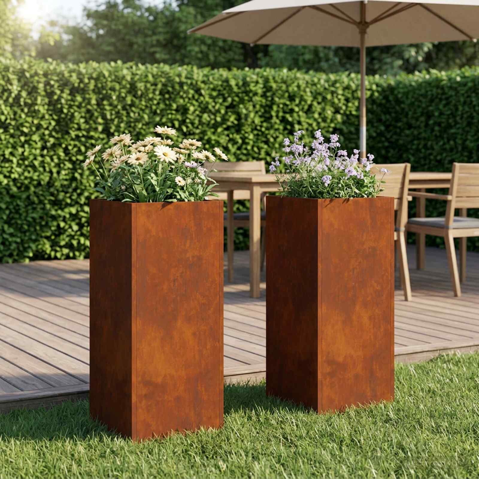 vidaXL Градинска саксия 2 бр. Ръждясало 20 x 20 x 40 см