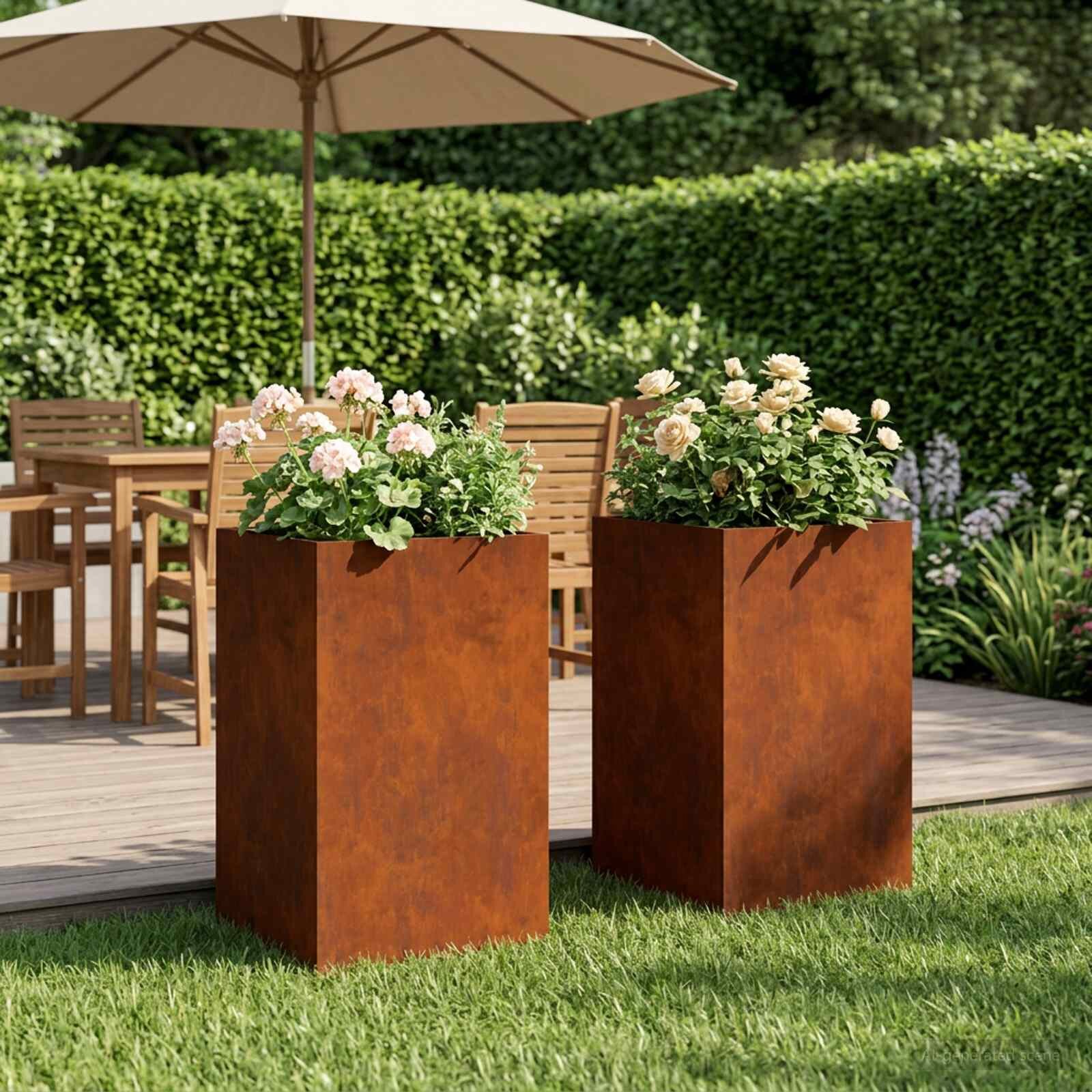 vidaXL Градинска саксия 2 бр. Ръждясало 40 x 40 x 50 cm