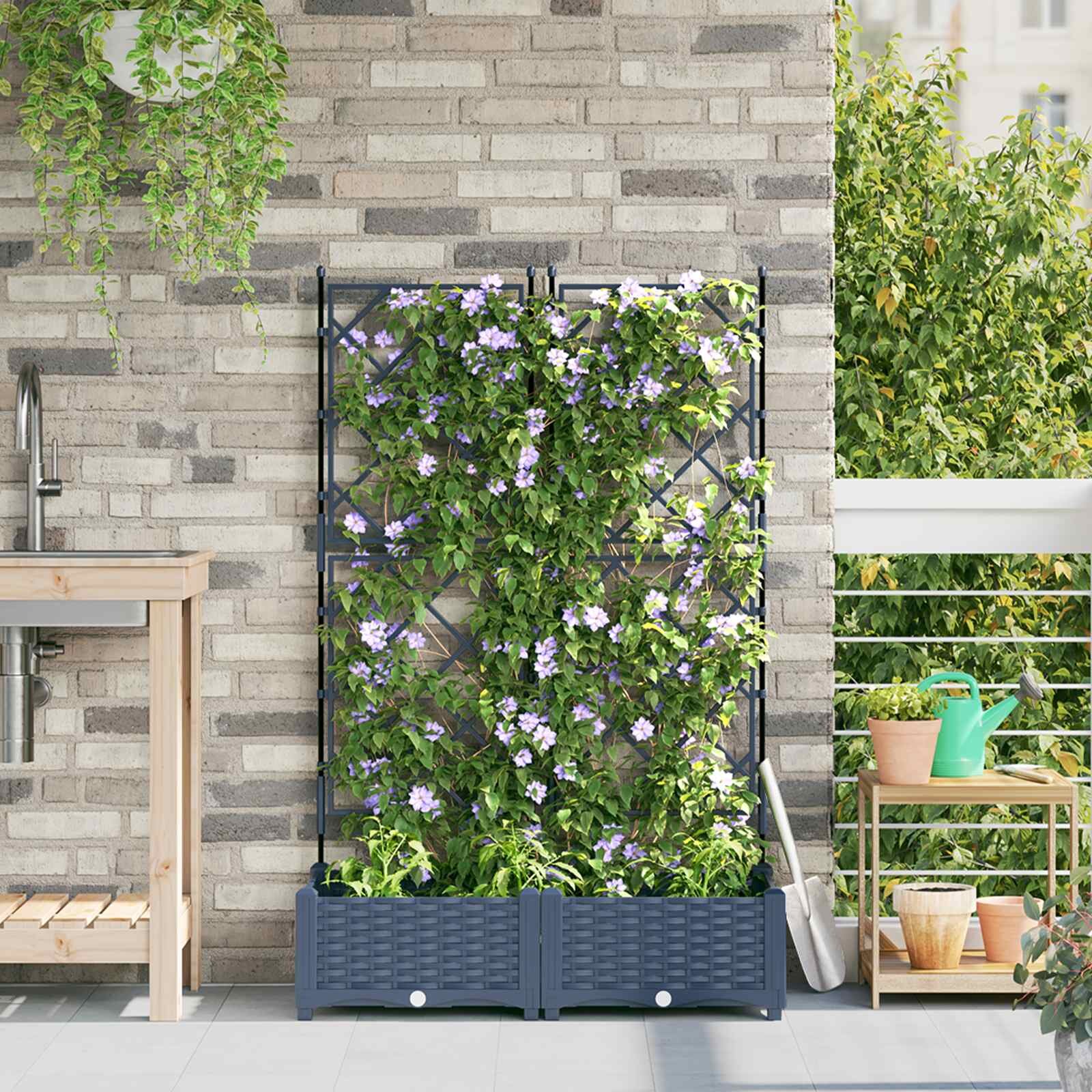 vidaXL Градинска саксия 2 бр. Сиво 80 x 40 x 1255 см ПП