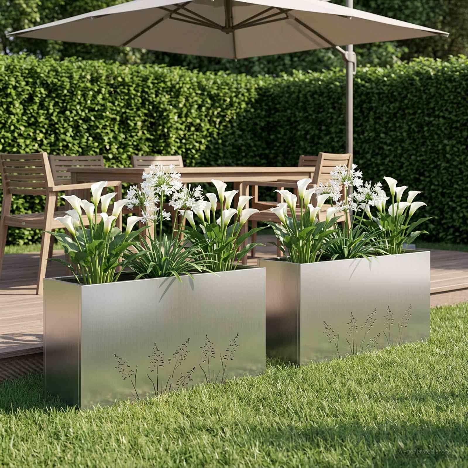 vidaXL Градинска саксия 2 бр. Сребристо 100 x 20 x 49 см