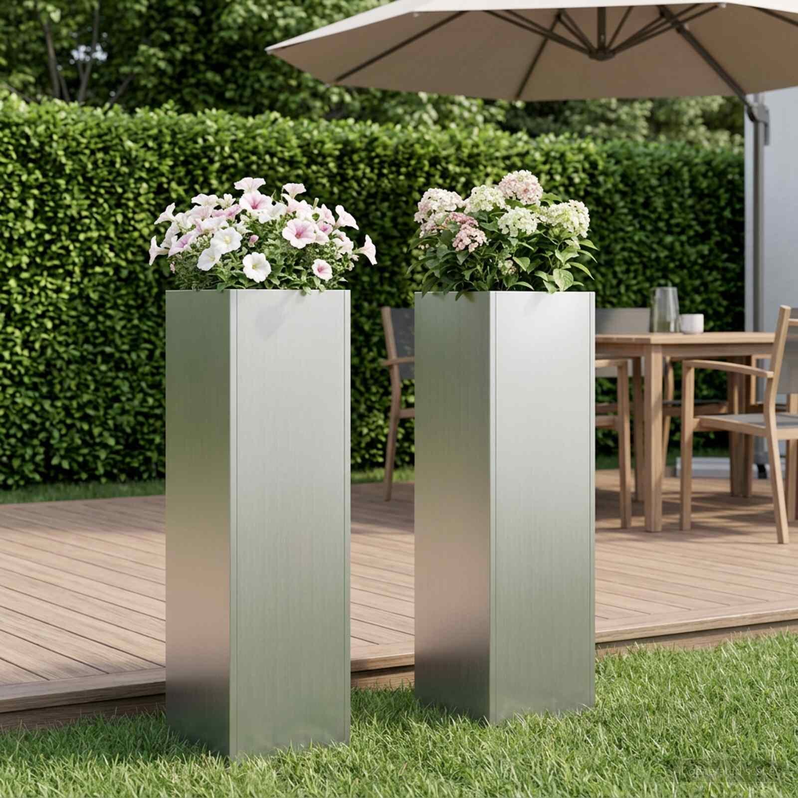 vidaXL Градинска саксия 2 бр. Сребристо 20 x 20 x 75 см