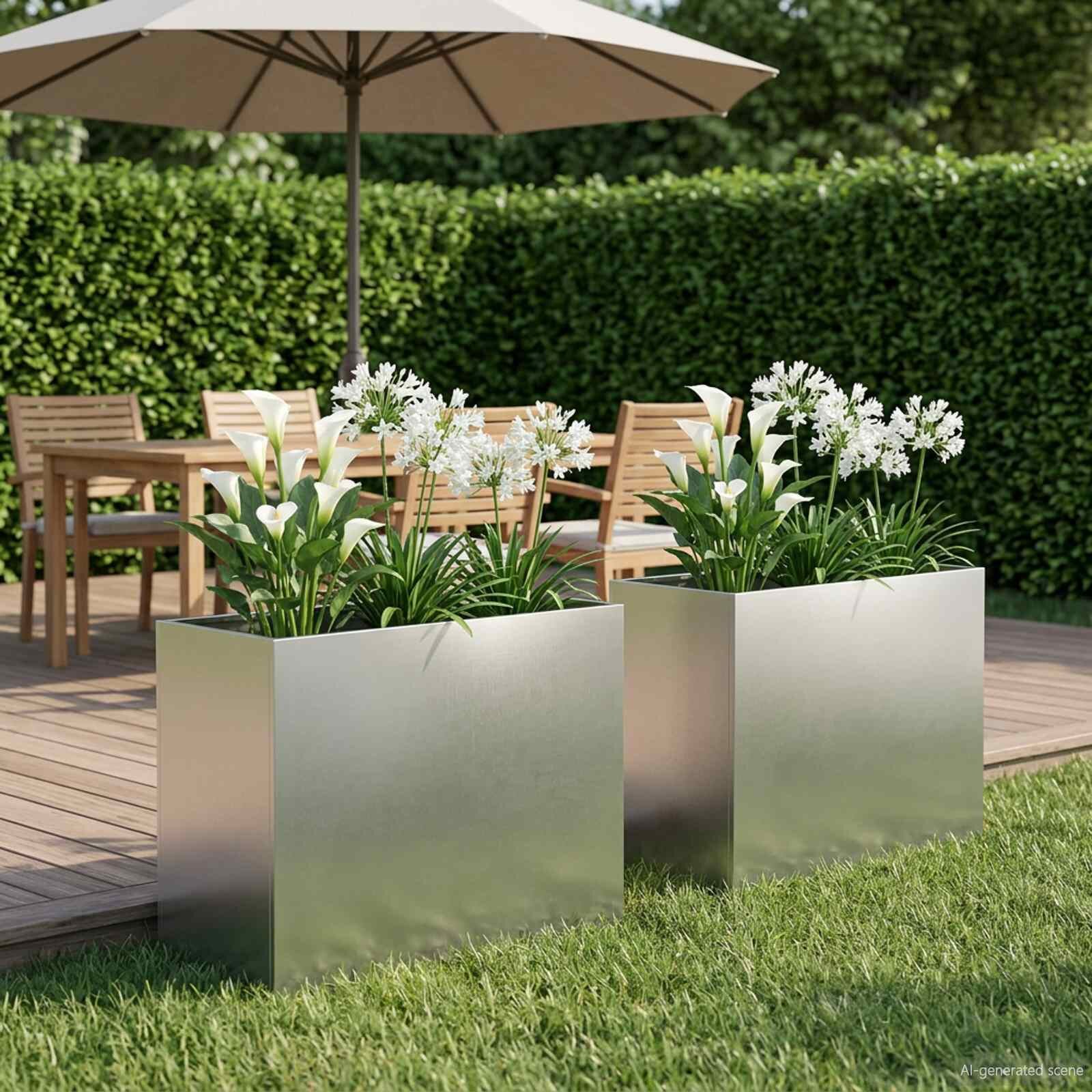 vidaXL Градинска саксия 2 бр. Сребристо 60 x 30 x 40 см