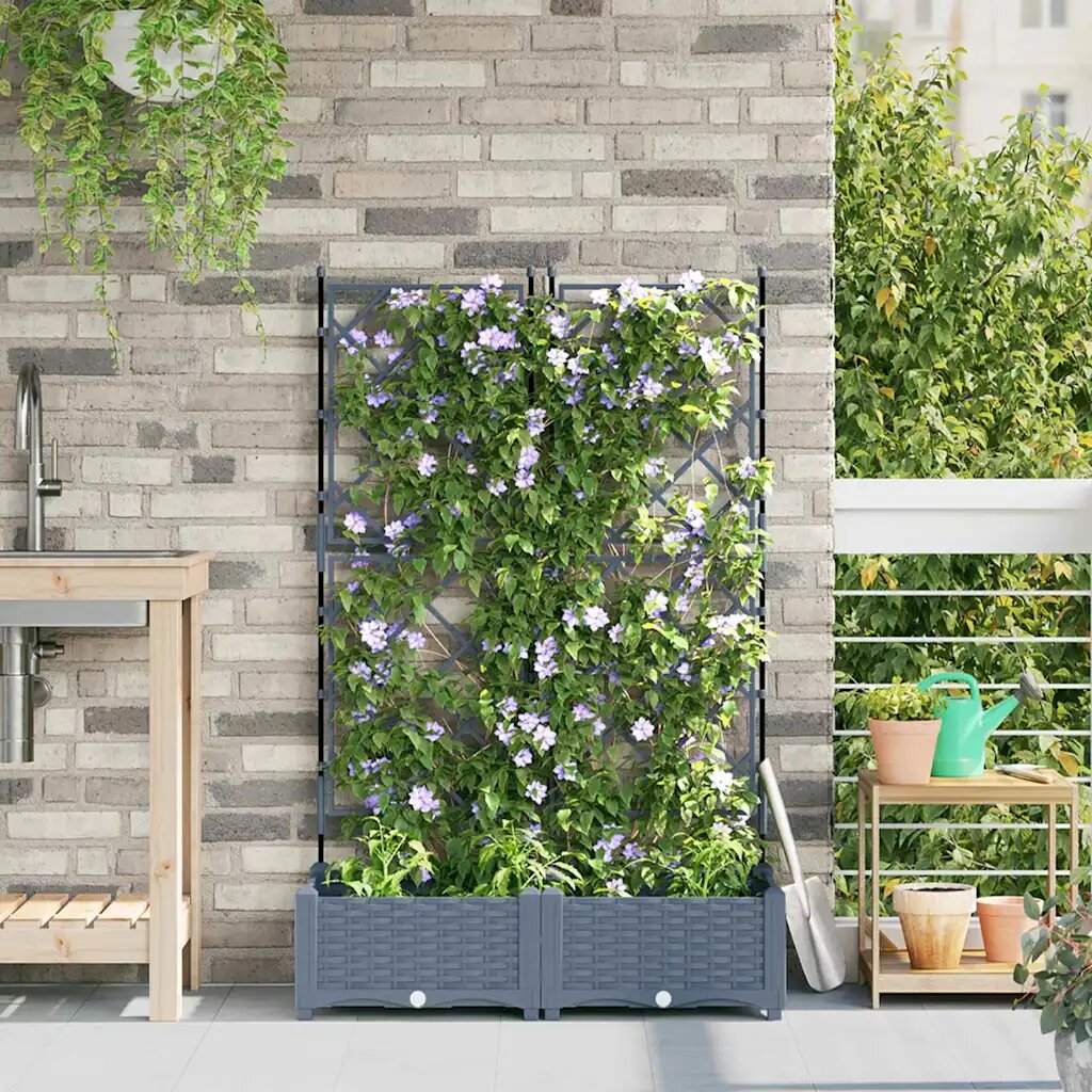 vidaXL Градинска саксия 2 бр. Светлосиво 80 x 40 x 1255 см ПП