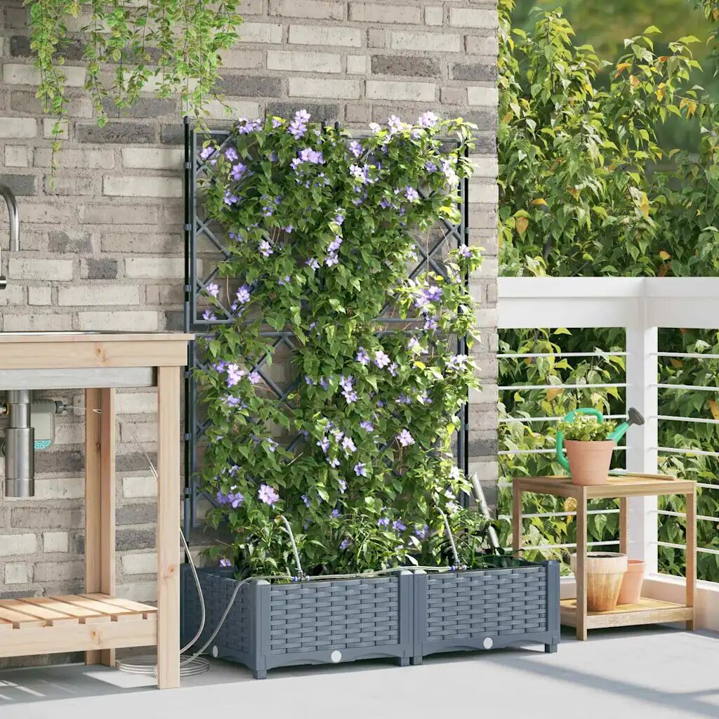 vidaXL Градинска саксия 2 бр. Светлосиво 80 x 40 x 126 см ПП