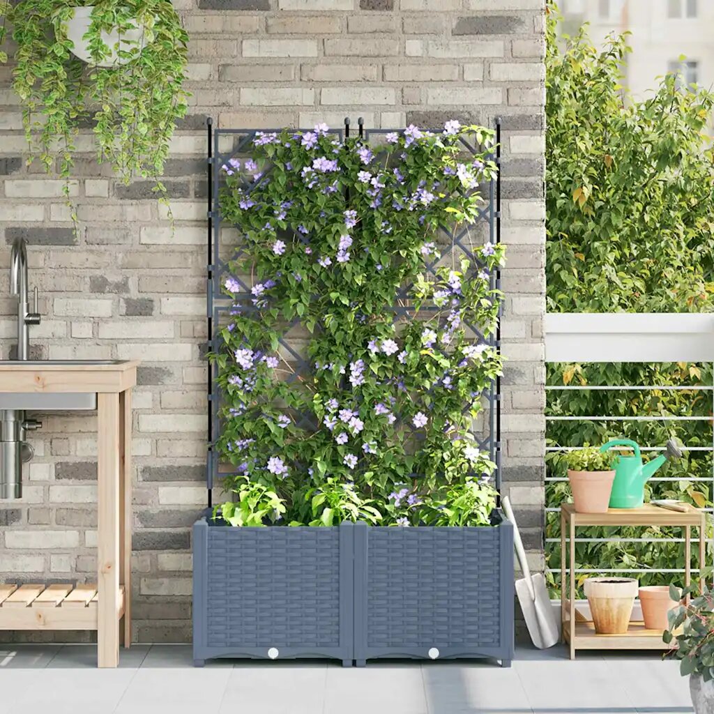 vidaXL Градинска саксия 2 бр. Светлосиво 80 x 40 x 143 см ПП