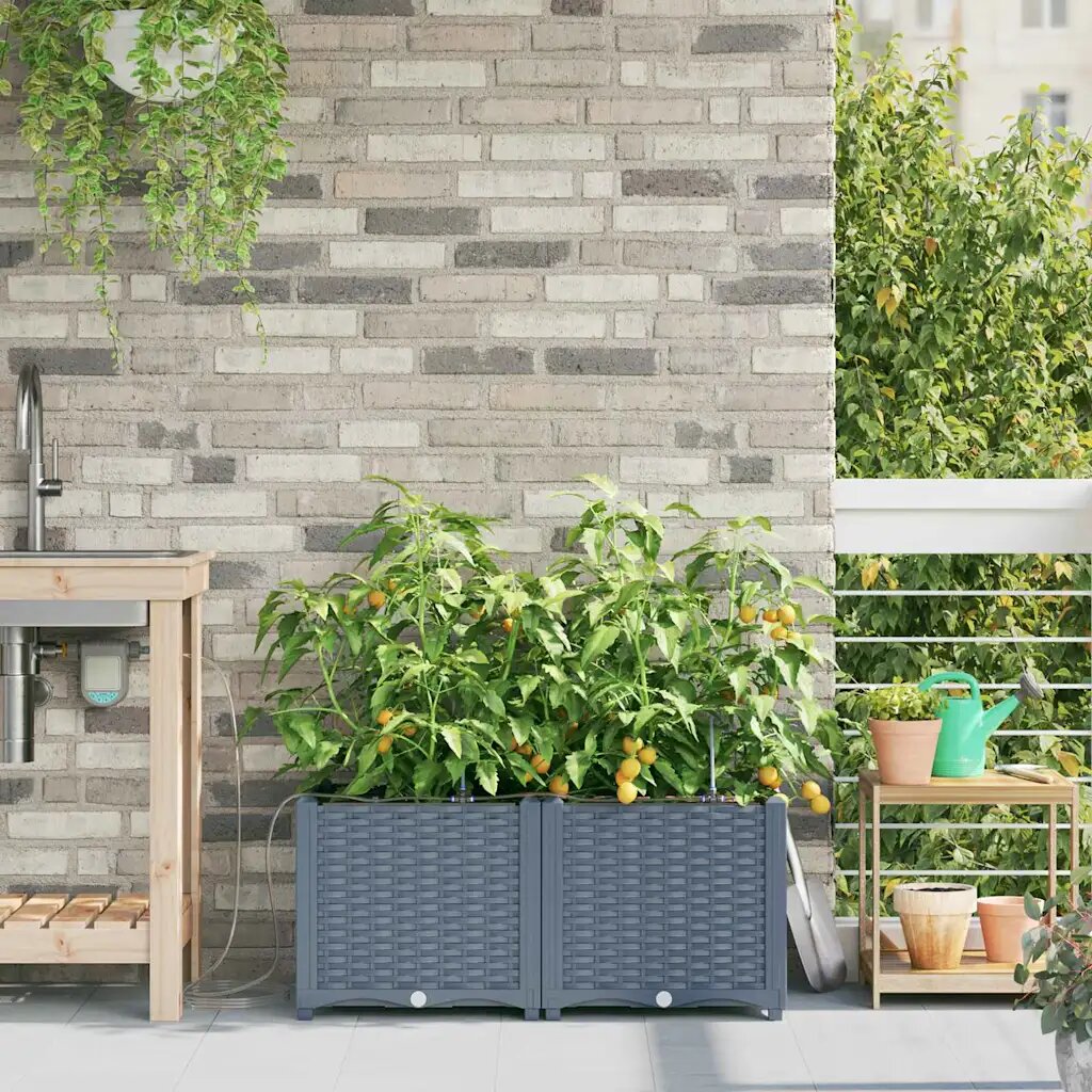 vidaXL Градинска саксия 2 бр. Светлосиво 80 x 40 x 375 см ПП