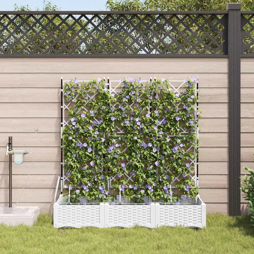 vidaXL Градинска саксия 3 бр. Бяло 120 x 40 x 126 см ПП