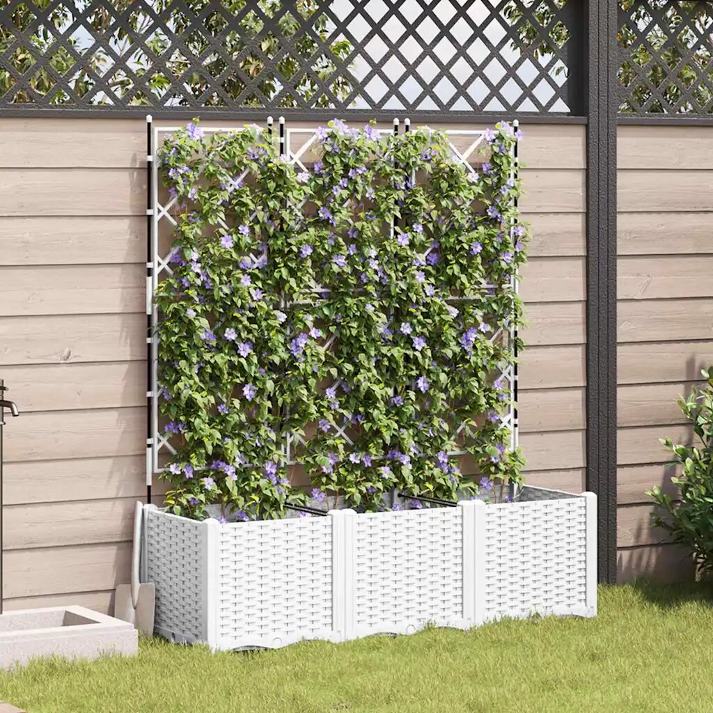 vidaXL Градинска саксия 3 бр. Бяло 120 x 40 x 143 см ПП