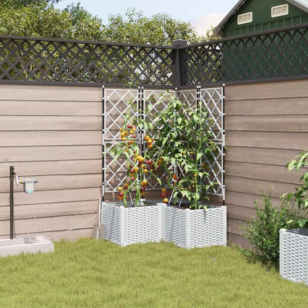 vidaXL Градинска саксия 3 бр. Бяло 80 x 80 x 142 см ПП