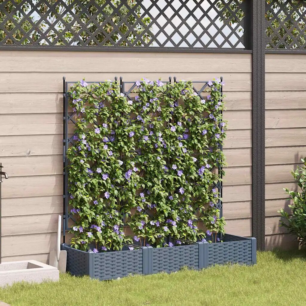 vidaXL Градинска саксия 3 бр. Светлосиво 120 x 40 x 1255 см ПП