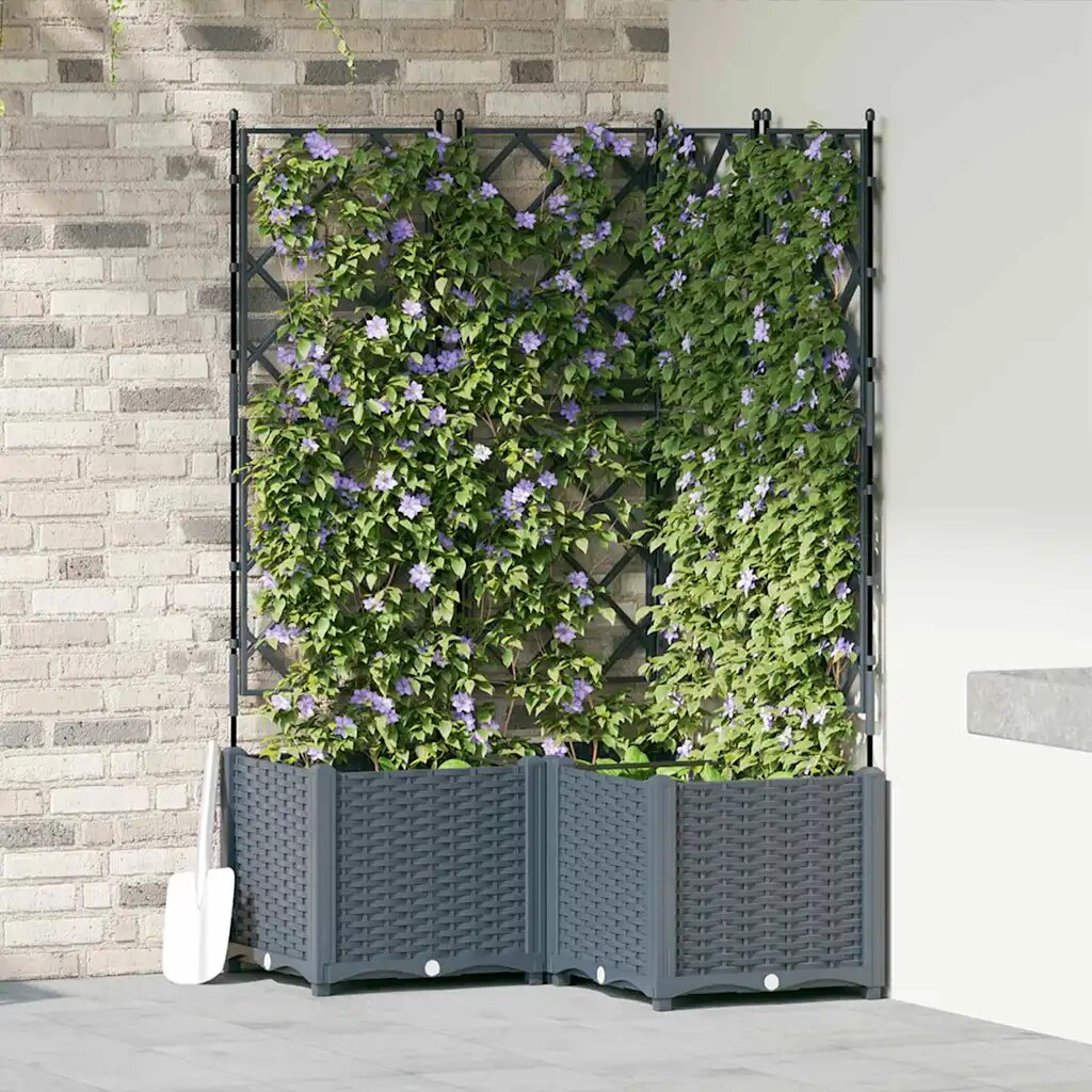 vidaXL Градинска саксия 3 бр. Светлосиво 80 x 80 x 143 см ПП
