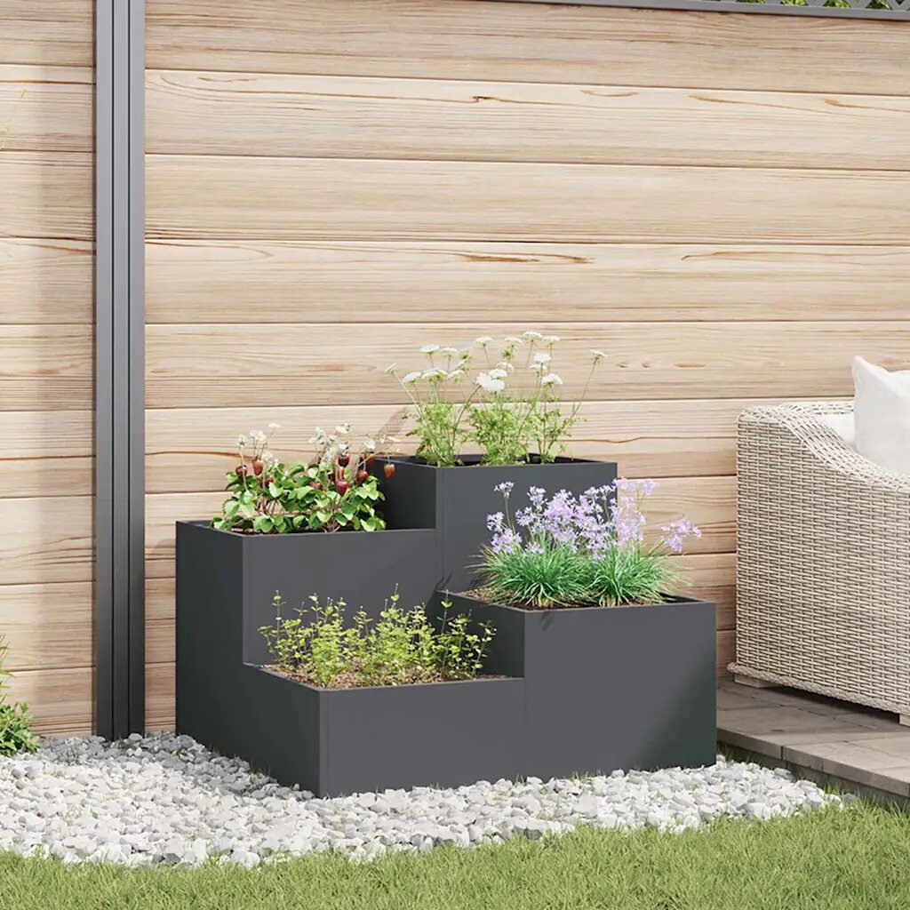 vidaXL Градинска саксия Антрацит 100 x 100 x 60 см Стомана