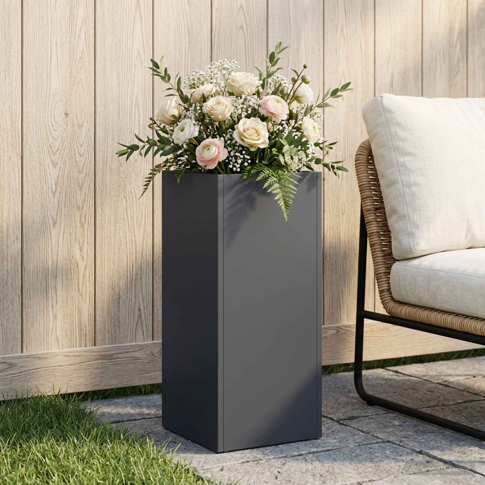 vidaXL Градинска саксия Антрацит 20 x 20 x 50 см