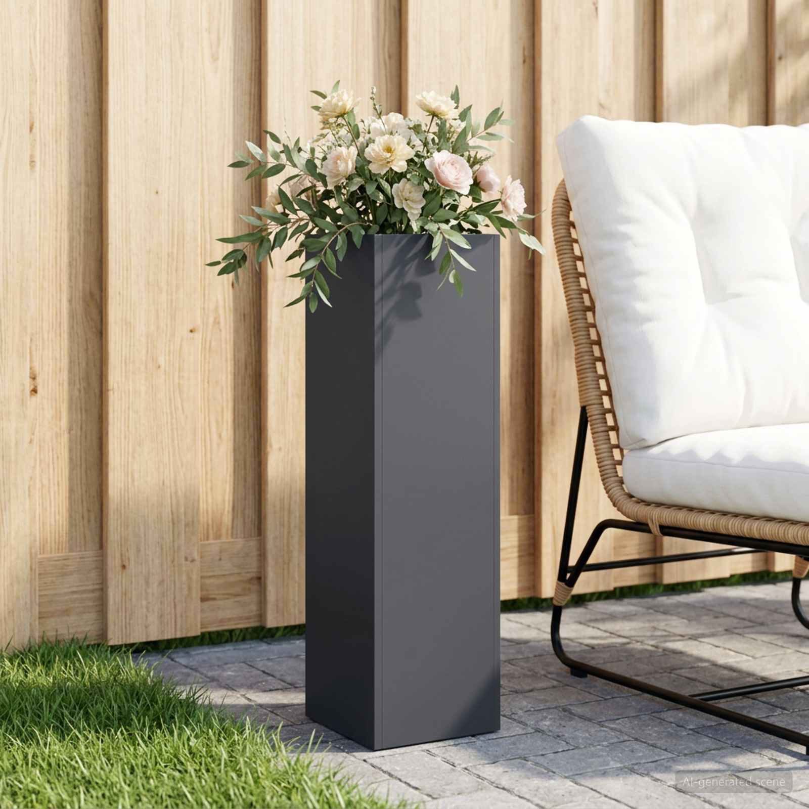 vidaXL Градинска саксия Антрацит 20 x 20 x 75 см