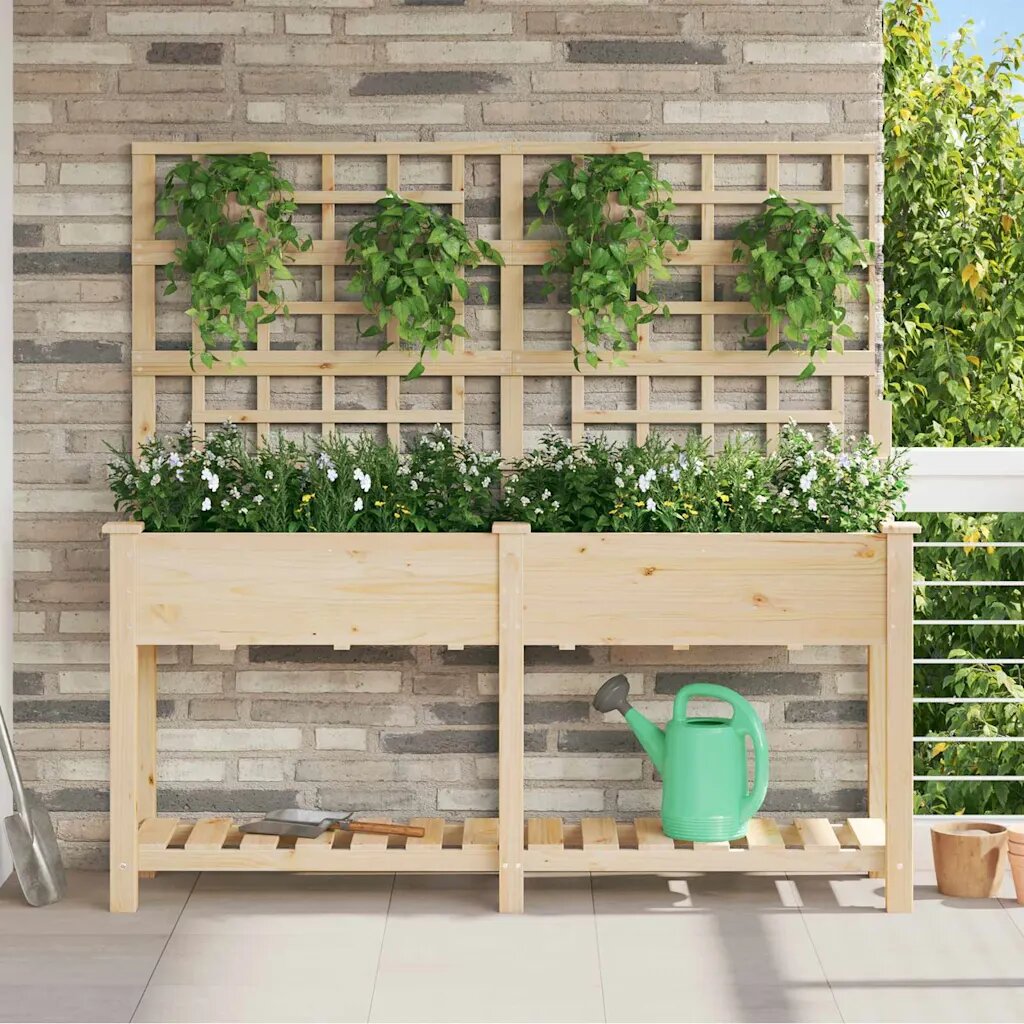 vidaXL Градинска саксия Бежово 161 x 46 x 1525 см Солидно ела дърво